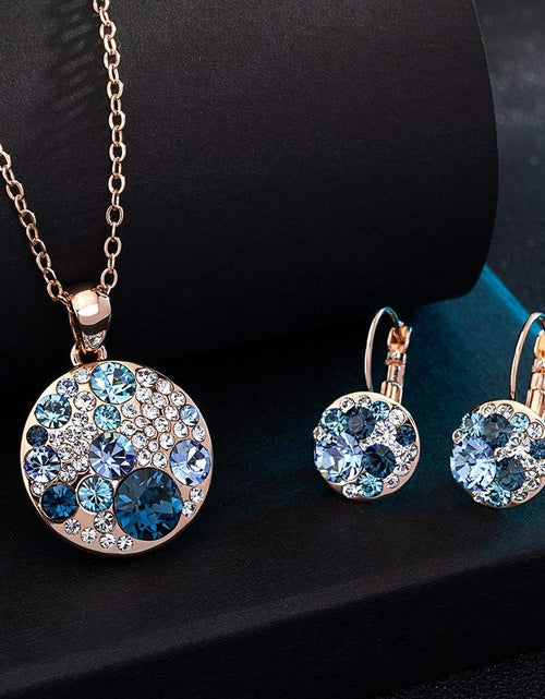 Load image into Gallery viewer, Austrian Crystals round Disc Pendant Necklace Earrings for Women 14K Gold Plated Hypoallergenic Jewelry Sets
