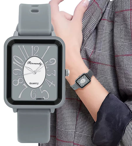 Minimalist Ladies Sports Brand Watches Fashion Square Figures Women Quartz Watch Grey Silicone Tape Matching Dress Wristwatches