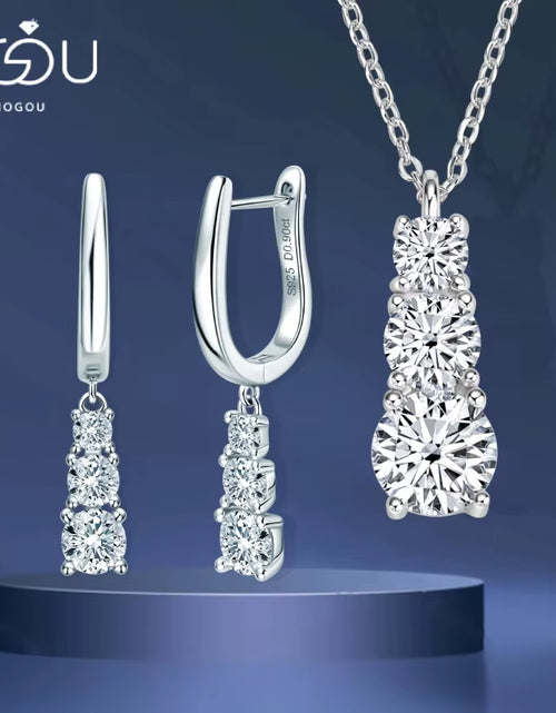 Load image into Gallery viewer, 3.6CTW D VVS1 Moissanite Diamond Hoop Earrings Necklace Set for Woman Jewely Sets Real 925 Sliver 18K White Gold Plated Jewelry
