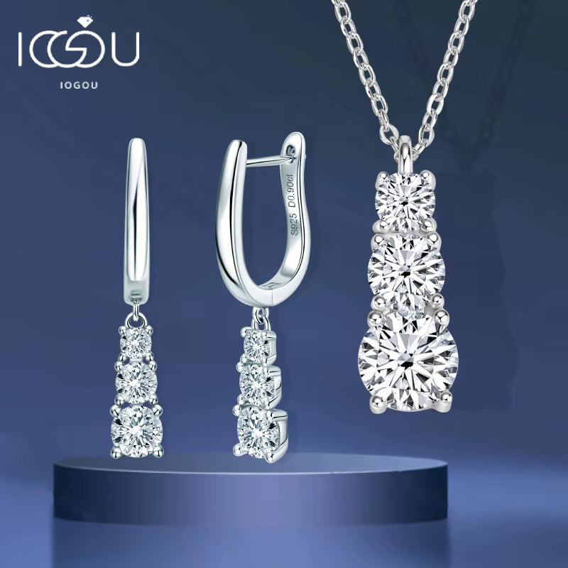 3.6CTW D VVS1 Moissanite Diamond Hoop Earrings Necklace Set for Woman Jewely Sets Real 925 Sliver 18K White Gold Plated Jewelry