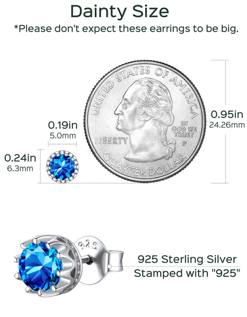 Load image into Gallery viewer, 925 Sterling Silver Stud Earrings for Women 5Mm round Brilliant Crown Birthstone Birthday Party Prom Jewelry Gift
