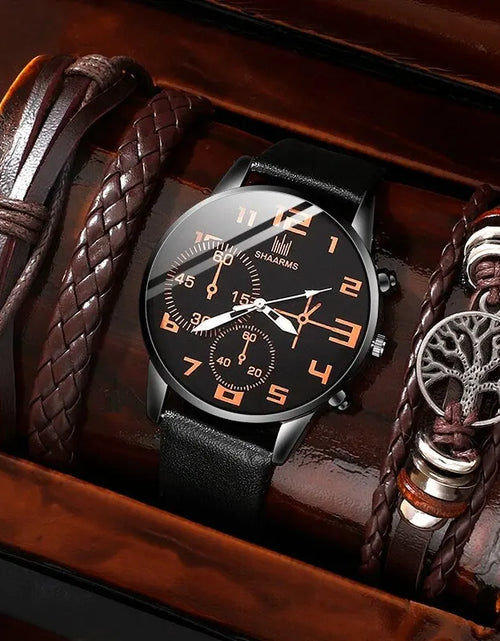 Load image into Gallery viewer, 5PCS Set Fashion Mens Sports Bracelet Watches for Men Retro Big Dial Quartz Wrist Watch Classic Male Casual Brown Leather Watch
