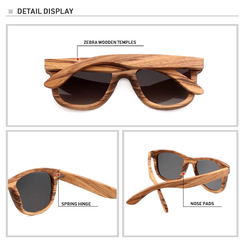 AN SWALLOW Retro Polarized Zebra Wood Sunglasses UV400 Luxury Brand Design Sunglasses Men Handmade Wooden Sun Glasses Women