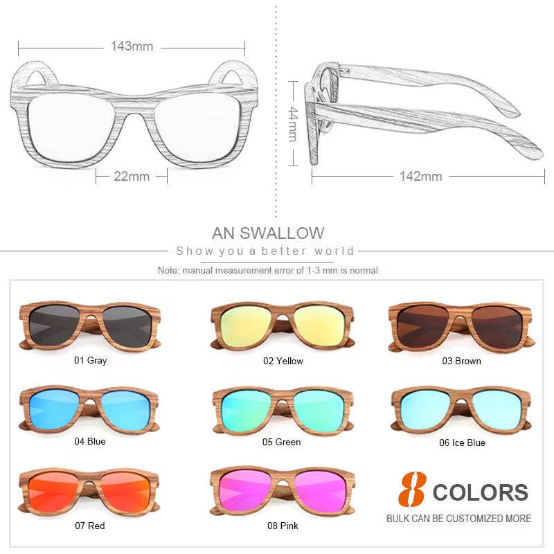 AN SWALLOW Retro Polarized Zebra Wood Sunglasses UV400 Luxury Brand Design Sunglasses Men Handmade Wooden Sun Glasses Women