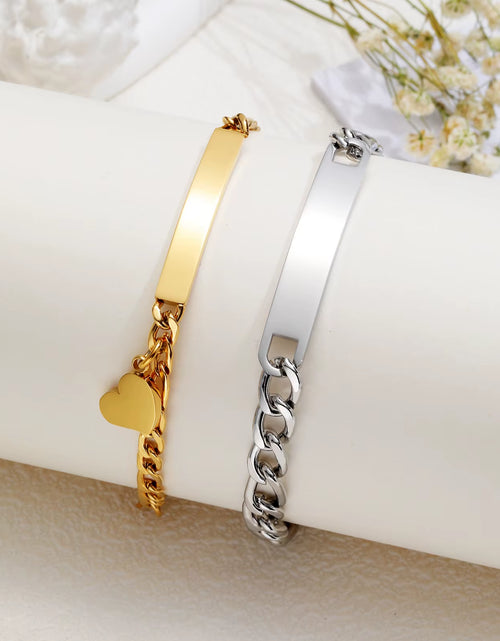 Load image into Gallery viewer, Custom Valentines Day Gift Jewelry for Couples, Love Promise Bracelets for Women Men, Heart Charm Figaro Chain Bracelets
