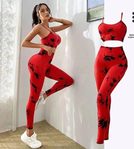 Tie Dye Women's Yoga Tracksuit - Seamless Fitness Set with Sports Bra and High Waist Leggings