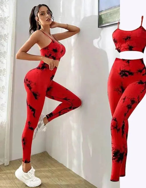 Load image into Gallery viewer, Tie Dye Women&#39;s Yoga Tracksuit - Seamless Fitness Set with Sports Bra and High Waist Leggings
