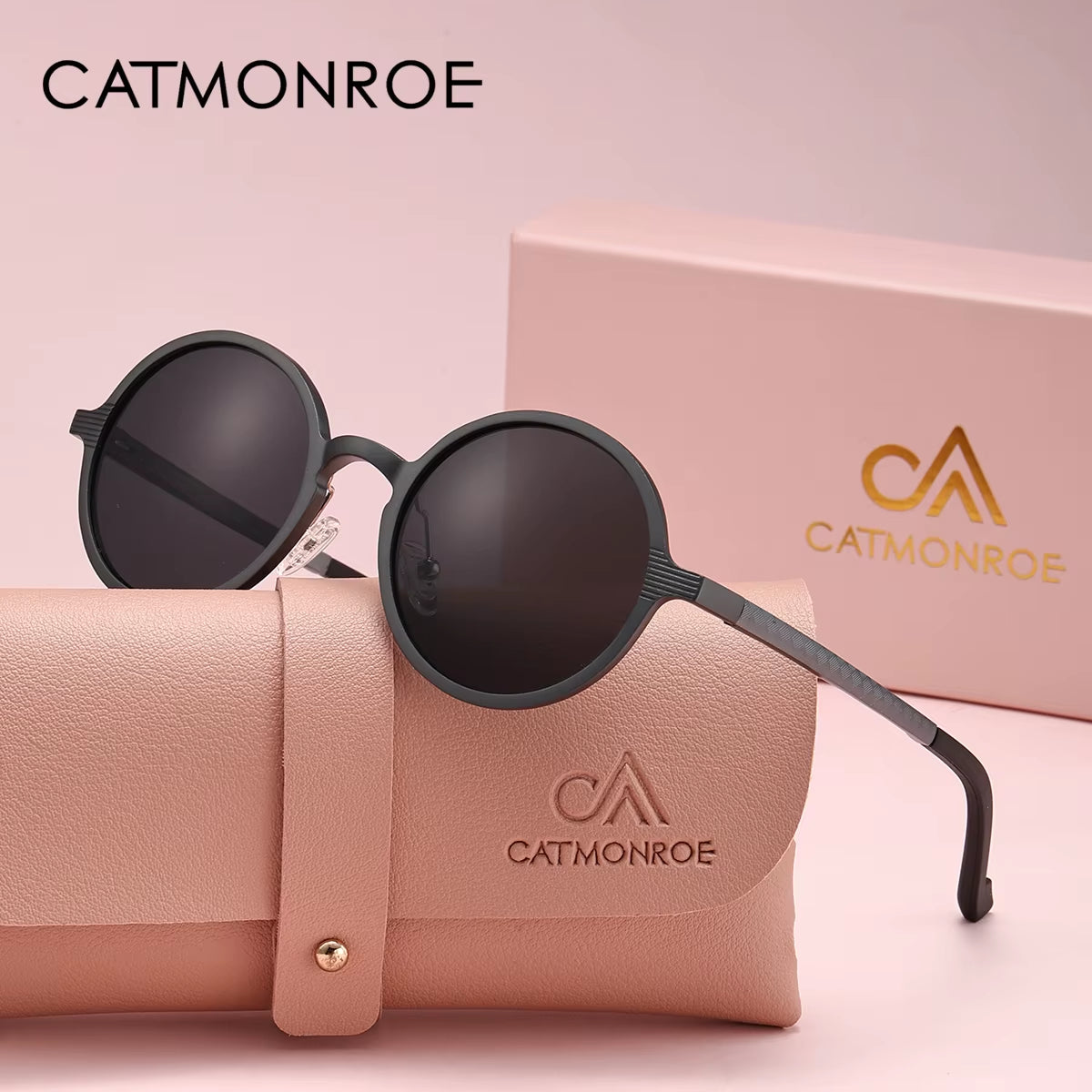 CATMONROE 1 PCS Brand Luxury Women Sunglasses Pink Glasses Case round Polarized Sunglasses Fashion Apparel Accessories Gift