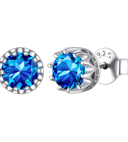925 Sterling Silver Stud Earrings for Women 5Mm round Brilliant Crown Birthstone Birthday Party Prom Jewelry Gift