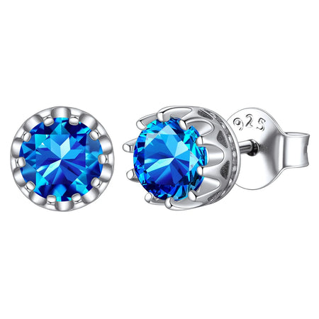 925 Sterling Silver Stud Earrings for Women 5Mm round Brilliant Crown Birthstone Birthday Party Prom Jewelry Gift