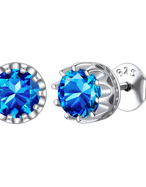 Load image into Gallery viewer, 925 Sterling Silver Stud Earrings for Women 5Mm round Brilliant Crown Birthstone Birthday Party Prom Jewelry Gift
