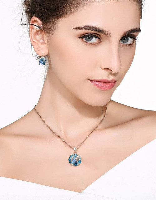 Load image into Gallery viewer, Austrian Crystals round Disc Pendant Necklace Earrings for Women 14K Gold Plated Hypoallergenic Jewelry Sets
