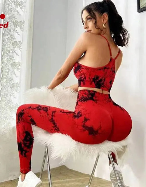 Load image into Gallery viewer, Tie Dye Women&#39;s Yoga Tracksuit - Seamless Fitness Set with Sports Bra and High Waist Leggings
