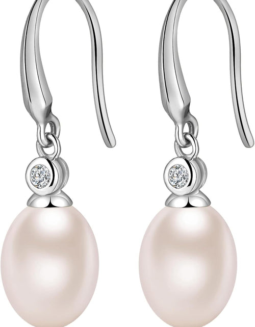Load image into Gallery viewer, 18K White Gold Plated Pearl Earrings, 925 Sterling Silver Pearl Drop Earrings for Women, Trendy Hook Jewelry

