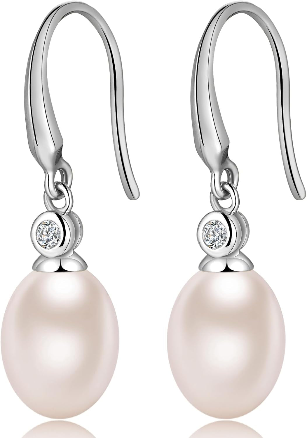 18K White Gold Plated Pearl Earrings, 925 Sterling Silver Pearl Drop Earrings for Women, Trendy Hook Jewelry