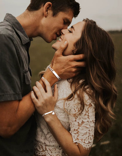 Load image into Gallery viewer, Custom Valentines Day Gift Jewelry for Couples, Love Promise Bracelets for Women Men, Heart Charm Figaro Chain Bracelets
