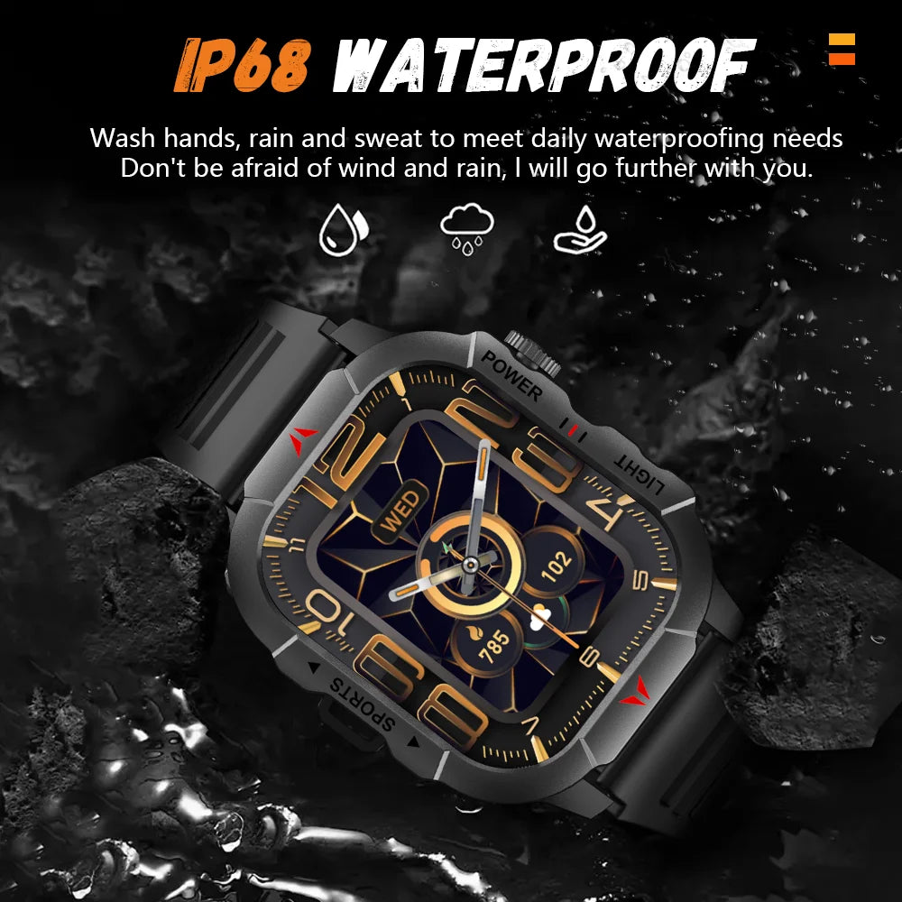 2025 New Men Smart Watch LED Flashlight BT Call 100+ Sports Modes Health Monitoring IP68 Waterproof Outdoor Smart Watch