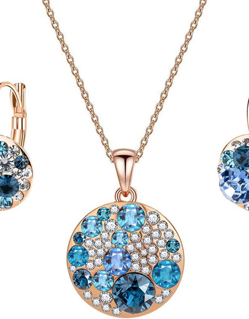 Load image into Gallery viewer, Austrian Crystals round Disc Pendant Necklace Earrings for Women 14K Gold Plated Hypoallergenic Jewelry Sets
