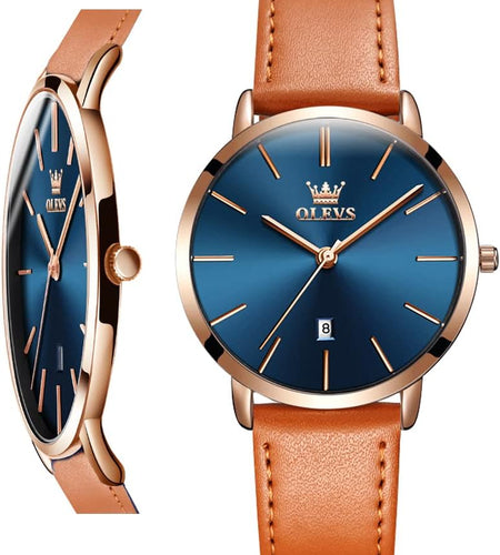 Women Wrist Watches Ultra Thin 6.5Mm Minimalist Dress Fashion Leather Strap Quartz Waterproof Date Day Slim Watches for Ladies