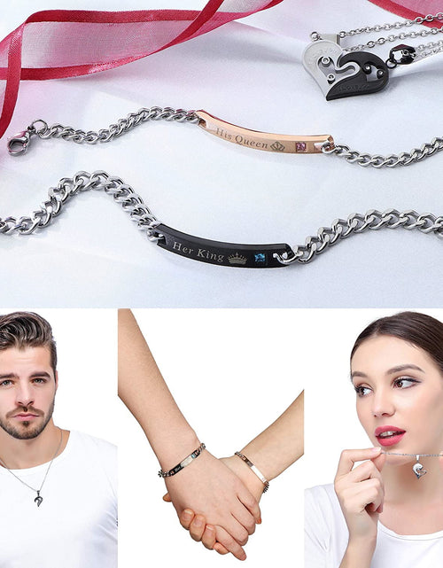 Load image into Gallery viewer, 4Pcs Couple Necklace Bracelets Matching Set for Women Men Love Heart Pendant Necklace His &amp; Hers Bracelets Couple Gift
