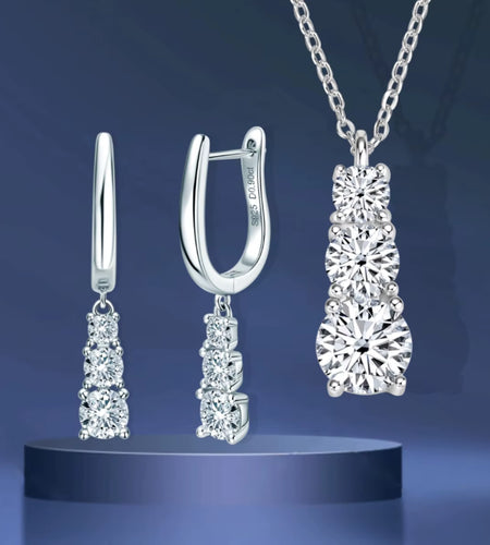 3.6CTW D VVS1 Moissanite Diamond Hoop Earrings Necklace Set for Woman Jewely Sets Real 925 Sliver 18K White Gold Plated Jewelry