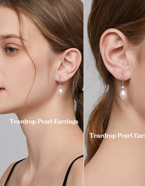 Load image into Gallery viewer, 18K White Gold Plated Pearl Earrings, 925 Sterling Silver Pearl Drop Earrings for Women, Trendy Hook Jewelry
