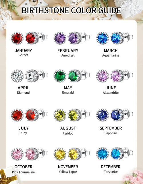 Load image into Gallery viewer, 925 Sterling Silver Stud Earrings for Women 5Mm round Brilliant Crown Birthstone Birthday Party Prom Jewelry Gift
