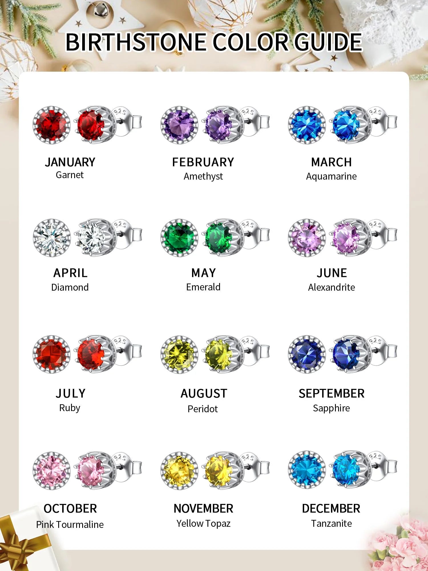 925 Sterling Silver Stud Earrings for Women 5Mm round Brilliant Crown Birthstone Birthday Party Prom Jewelry Gift